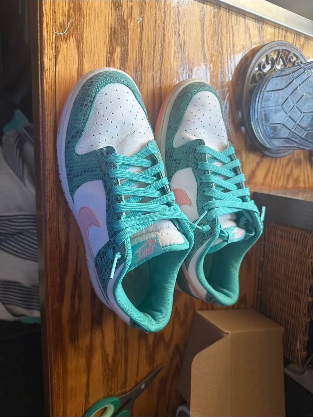 Men’s Nike teal and pink snake skin Dunks